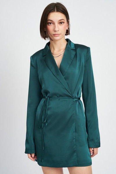 Contemporary Chic | Wrapped Blazer Mini Dress with Drawstring - Statement Piece NY