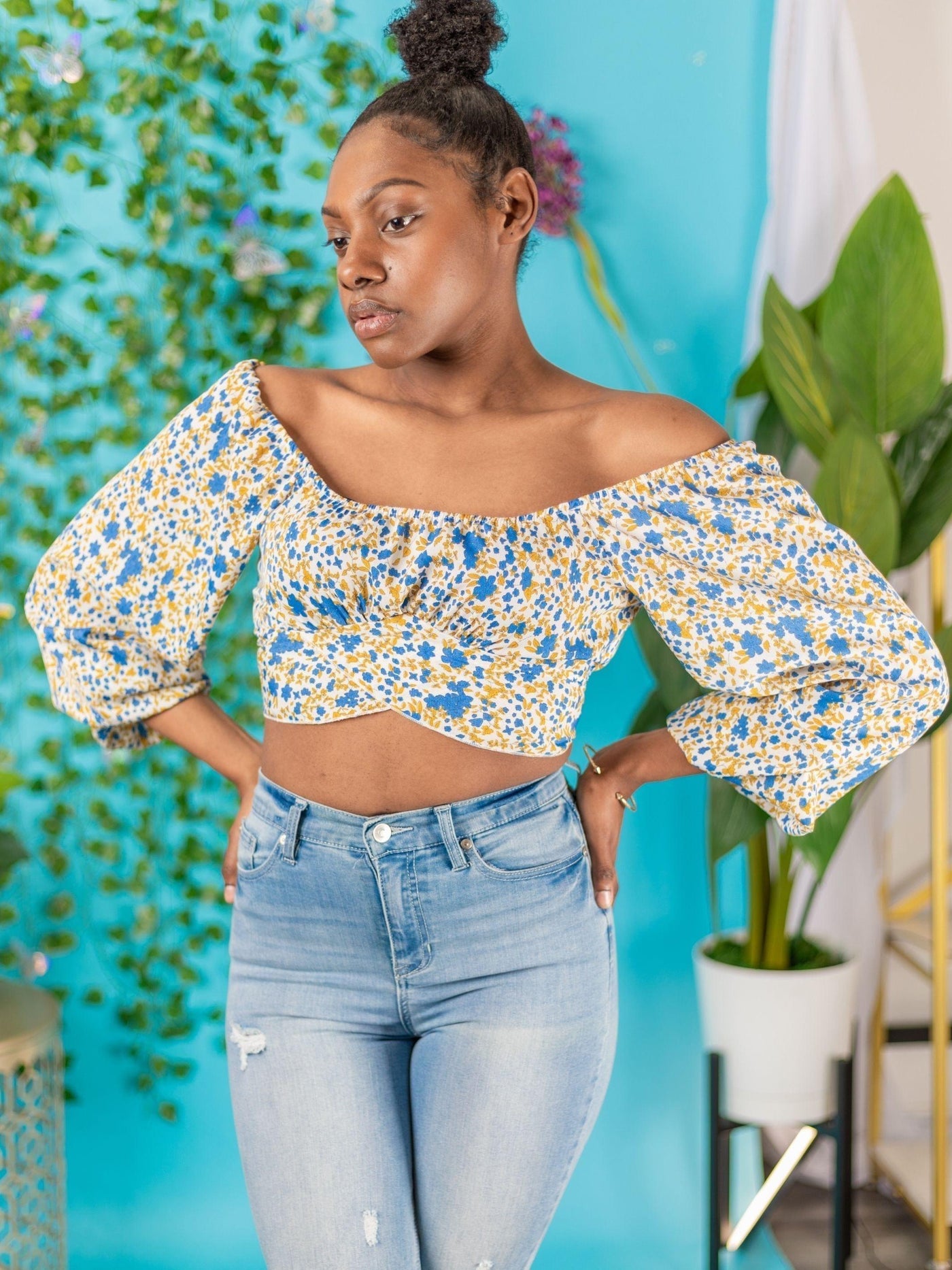 Ditsy Floral Crisscross Cropped Top | Blue/Yellow - Statement Piece NY _tab_final-sale, Crop Top, Crop Tops, cute crop top, cute summer crop top, cute top, Cute Tops, final, final sale, sexy top, statement, Statement Clothing, statement piece, Statement Piece Boutique, statement piece ny, Statement Pieces, Statement Pieces Boutique, statement top, statement tops, top, tops, XL 