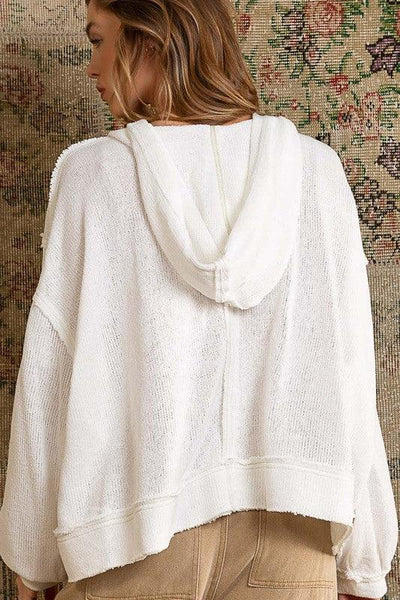 Round Neck Balloon Sleeve Hooded Knit Top - Statement Piece NY