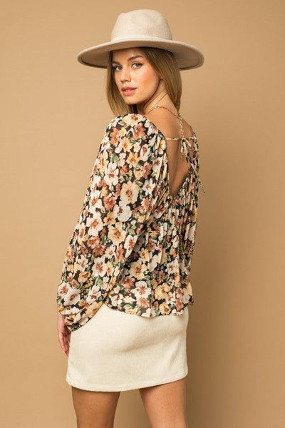 Shirring Floral Print | V-Neck Top - Statement Piece NY
