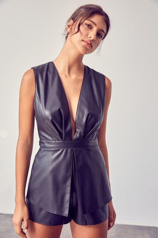 Sultry Glamour | Deep V-Neck Open Back Romper - Statement Piece NY