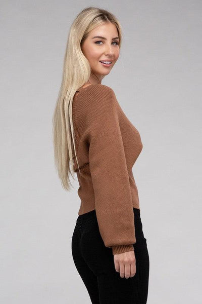 Viscose Cross Wrap Pullover Sweater - Statement Piece NY