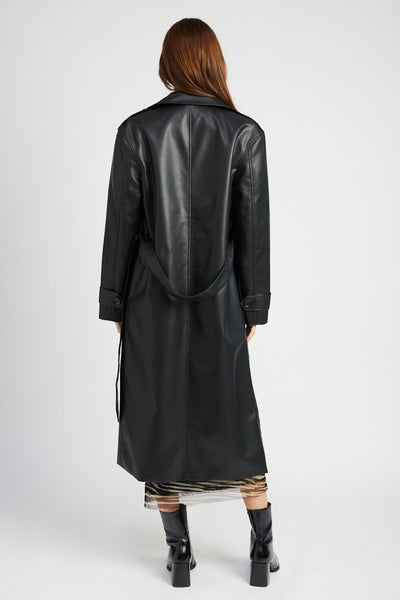 Sleek Cinch | Belted Faux Leather Coat