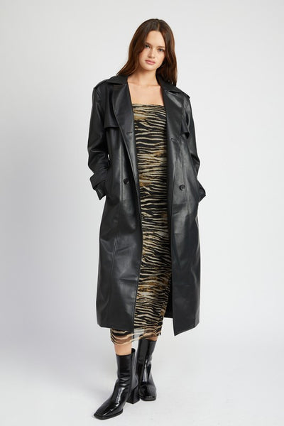 Sleek Cinch | Belted Faux Leather Coat