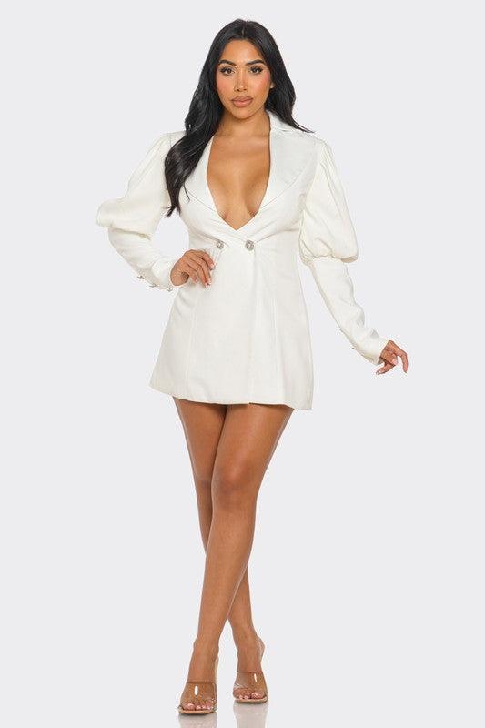 Ivory Puff Sleeve Blazer Dress White / S