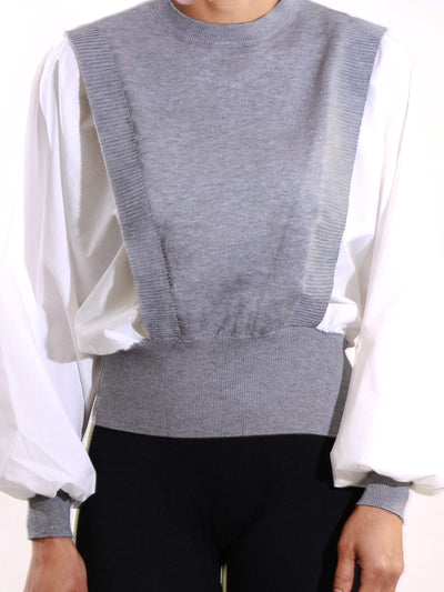 As Classy As... | Faux Blouse/Sweater - Statement Piece NY Black, Brooklyn Boutique, Fall, fall fashion, Grey, Long Sleeve, Misses, Monochrome, not clearance, Ships from USA, SPNY Exclusive, Standard Fall, statement, Statement Clothing, statement piece, Statement Piece Boutique, statement piece ny, Statement Pieces, Statement Pieces Boutique, top, Tops, White, Women's Boutique, work wear, Workwear, X-Large, XL Shirts & Tops