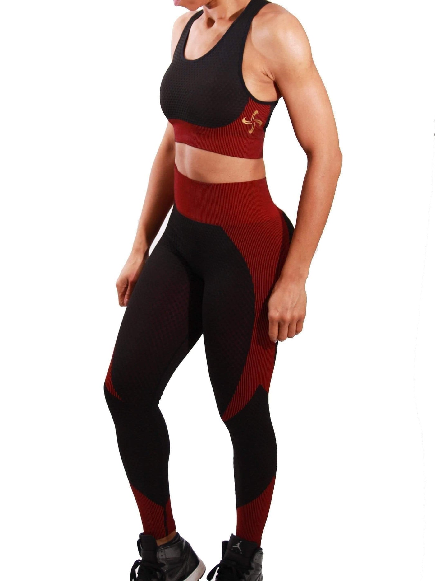 Atomic Block | Seamless Activewear Set Red/Black SIZE LARGE - Statement Piece NY _tab_size-chart, Black, Brooklyn Boutique, chic, clearance, final, final sale, Last One, leggings, Lounge, Misses, Red, Set, Sets, Ships from USA, SPNY Exclusive, sports bra, squat proof, squatproof, statement lounge, statement piece, Statement Piece Boutique, statement piece ny, Statement Pieces, Statement Pieces Boutique, Women's Boutique Statement Lounge