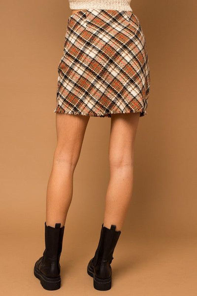 Bias Plaid Frayed Hem Mini Skirt - Statement Piece NY