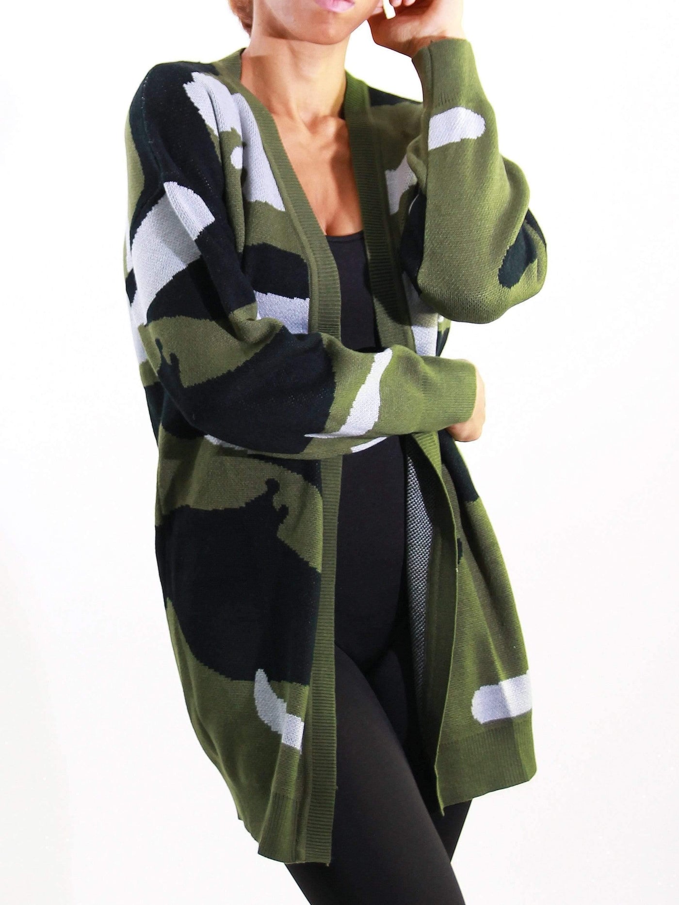 Camo Play | Cardigan - Statement Piece NY Brooklyn Boutique, Camo, cardigan, Fall, fall fashion, Green, Long Sleeve, not clearance, Ships from USA, SPNY Exclusive, statement piece, Statement Piece Boutique, statement piece ny, Statement Pieces, Statement Pieces Boutique, Sweater, top, Women's Boutique Statement Tops