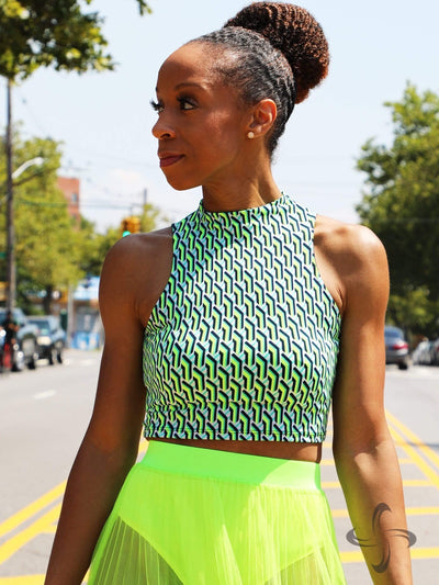 Chess Not Checkers | Crop Top - Statement Piece NY Brooklyn Boutique, checkers, chess, chess not checkers, comfy, crop, crop top, Crop Tops, cute crop top, cute summer crop top, final sale, Green, Misses, mock neck crop top, multi, neon green crop top, neon pink crop top, Pink, Sleeveless, statement, Statement Clothing, statement piece, Statement Piece Boutique, statement piece ny, Statement Pieces, Statement Pieces Boutique, statement top, statement tops, Summer, Tops, Women's Boutique Statement Tops