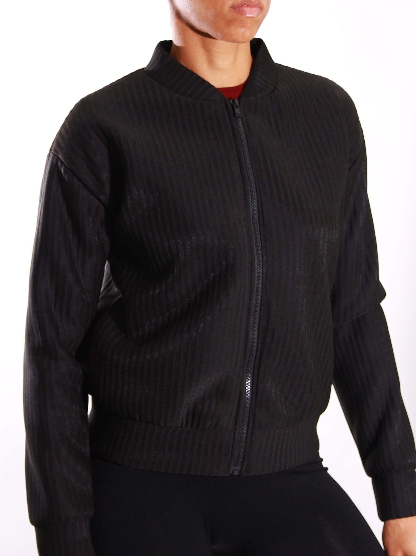 Crisp Call | Ribbed Bomber Jacket SIZE MEDIUM - Statement Piece NY _tab_final-sale, _tab_size-chart, Black, black jacket, bomber, bomber jacket, Brooklyn Boutique, chic, clearance, cute jackets, Fall, Fall Fashion, final sale, jacket, Long Sleeve, Misses, Monochrome, not clearance, pink, Ships from USA, SPNY Exclusive, Standard Fall, statement, Statement Clothing, statement piece, Statement Piece Boutique, statement piece ny, Statement Pieces, Statement Pieces Boutique, Women's Boutique Statement Outerwear