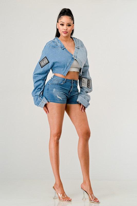 Denim Patched X-Contrast Top - Statement Piece NY