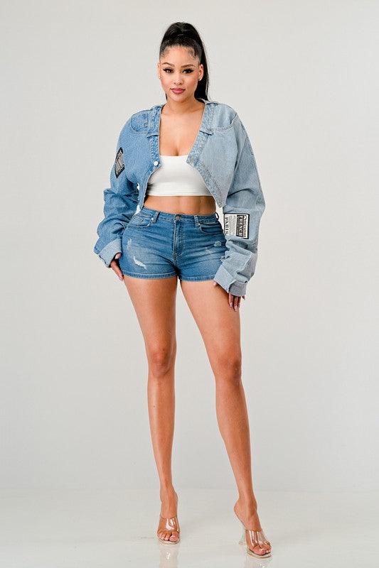 Denim Patched X-Contrast Top - Statement Piece NY