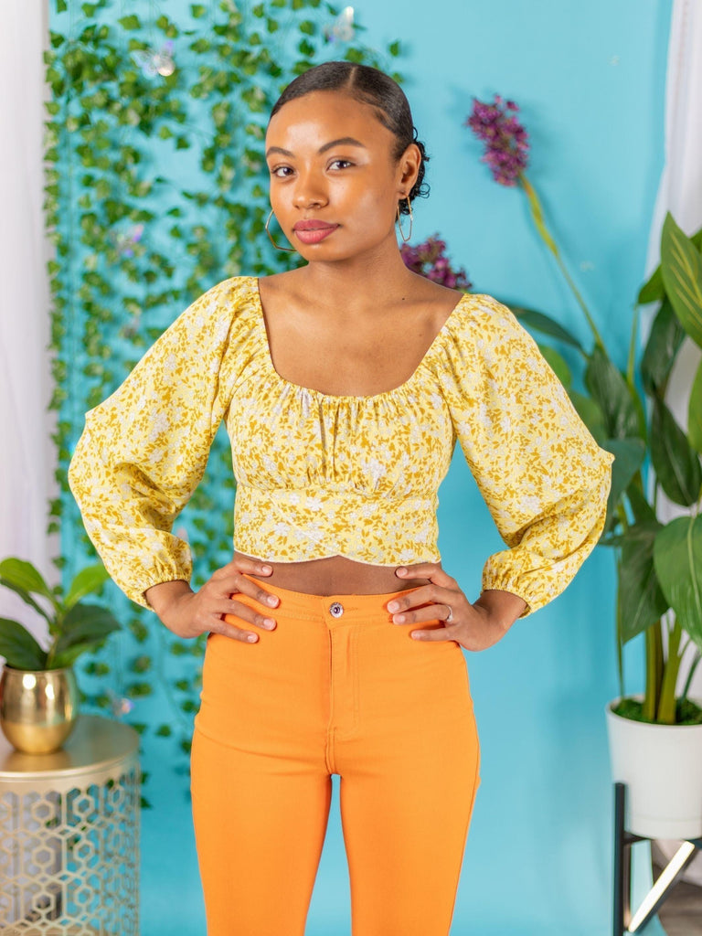 Ditsy Floral Crisscross Cropped Top | Yellow – Statement Piece NY