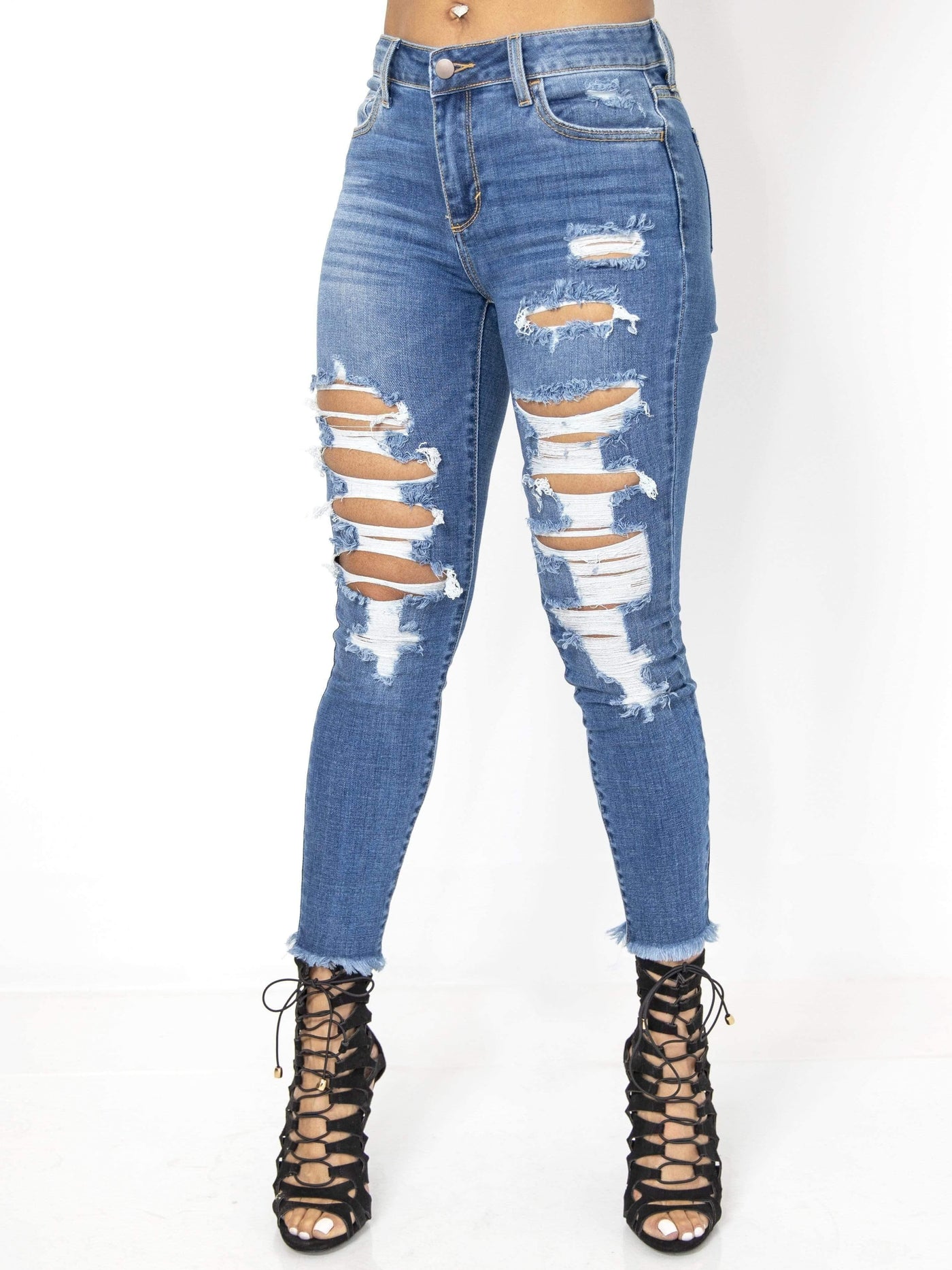 Don't Play Fair | Distressed Skinny Jeans - Statement Piece NY basic, Blue, Bottom, bottoms, Brooklyn Boutique, casual, chic, Denim, distressed, Fall, jeans, jeans for women, Long Pants, Medium wash denim, mid rise jeans, Misses, Skinny Fit, skinny fit jeans, skinny jeans, skinny pants, statement, Statement Clothing, statement piece, Statement Piece Boutique, statement piece ny, Statement Pieces, Statement Pieces Boutique, unique ripped jeans, unique women's jeans, Women's Boutique Statement Bottoms