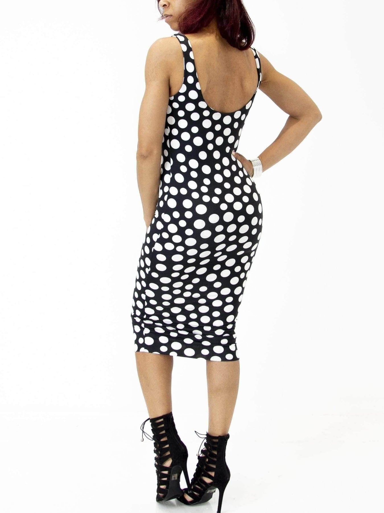 polka dot midi bodycon dress Polka Dot Sleeveless Midi Bodycon Dress