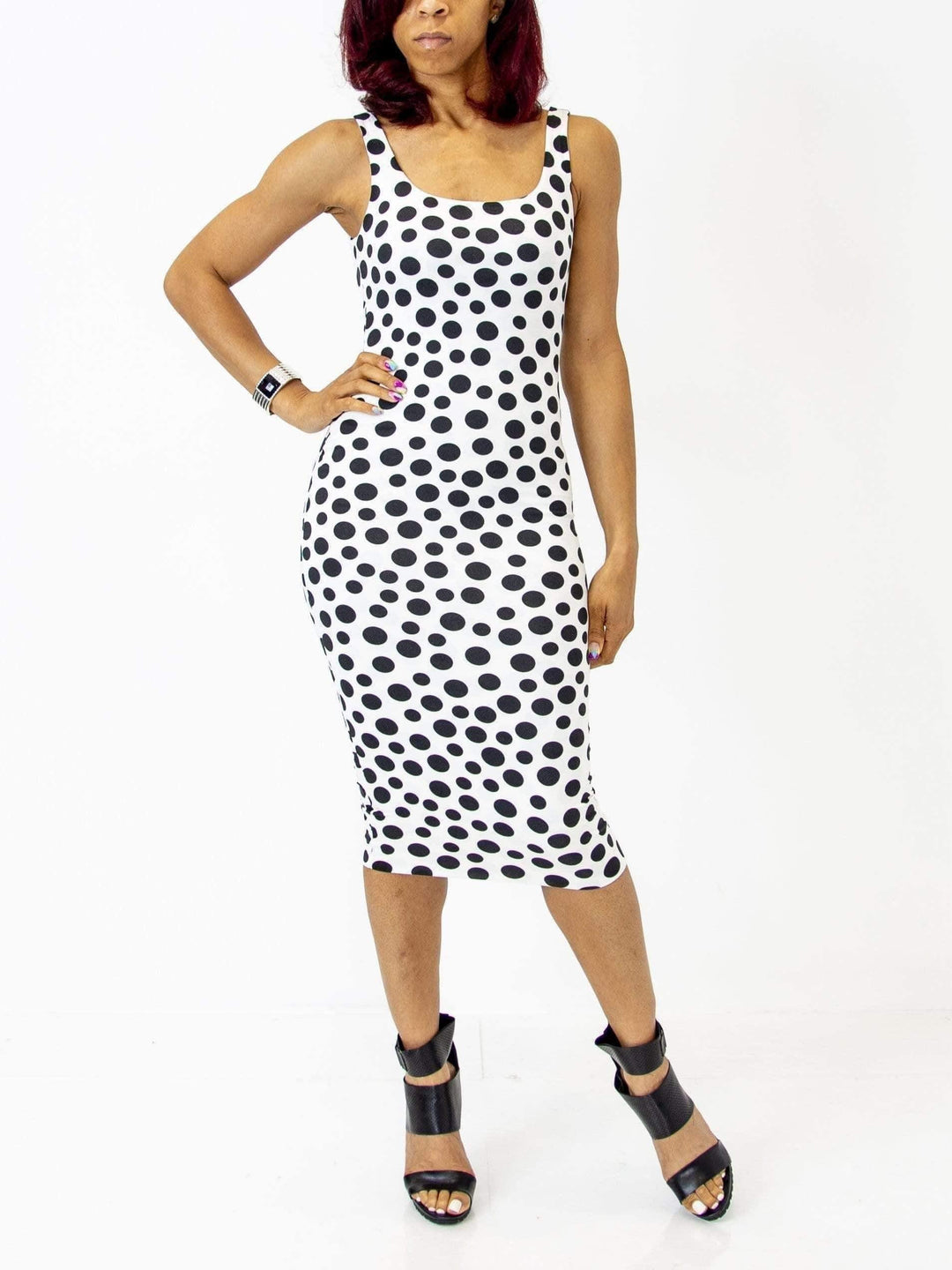 white polka polka dot bodycon