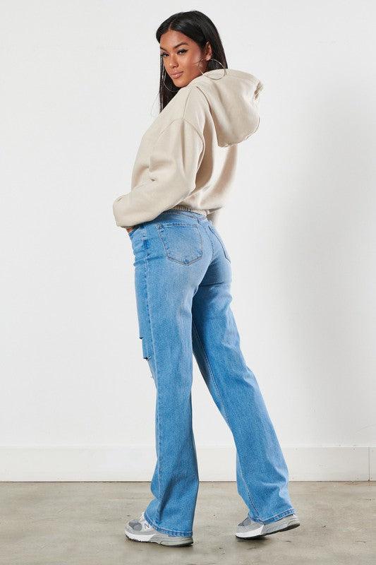 Edgy Elegance | Distressed Wide Leg Jeans - Statement Piece NY