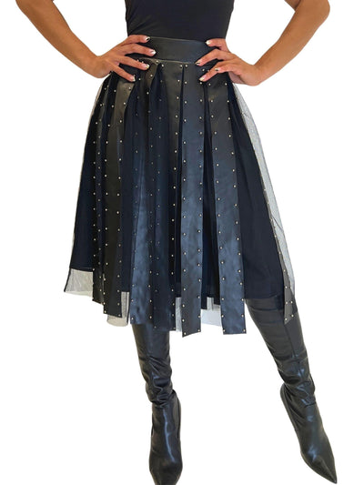 Galaxy | Mesh Skirt with Studded Leather SIZE XL - Statement Piece NY _tab_final-sale, _tab_run-that-crown-size-chart, Black, Bottom, Bottoms, Brooklyn Boutique, camel, chic, Fall, Fall Fashion, final sale, High Waisted, leather, Maxi Skirt, Misses, not clearance, Ships from USA, SPNY Exclusive, Standard Fall, statement, Statement Clothing, statement piece, Statement Piece Boutique, statement piece ny, Statement Pieces, Statement Pieces Boutique, Women's Boutique, Workwear, X-Large, XL Skirts