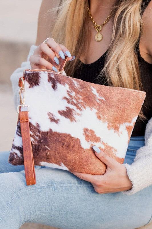 Howdy | Faux Fur Cow Animal Print Clutch - Statement Piece NY Accessories, cute accessories, cute fashion accessories, fashion accessory, final sale, Statement Accessories Handbags