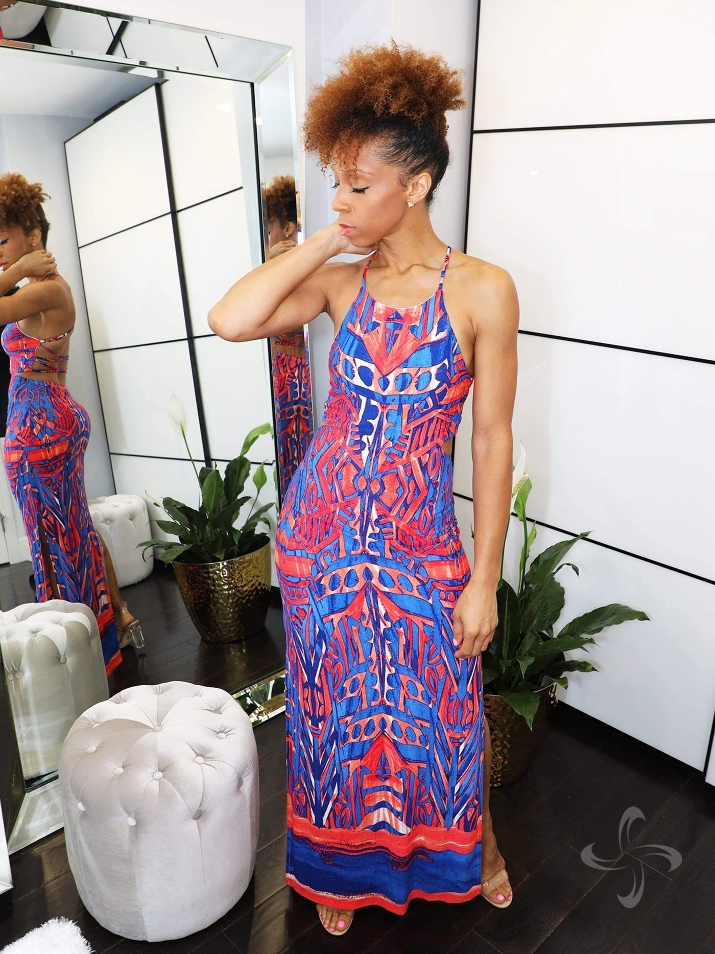 statement maxi dresses Coral Summer Stunner Cut-out Chiffon Maxi Dress XXL Ellae Lisque