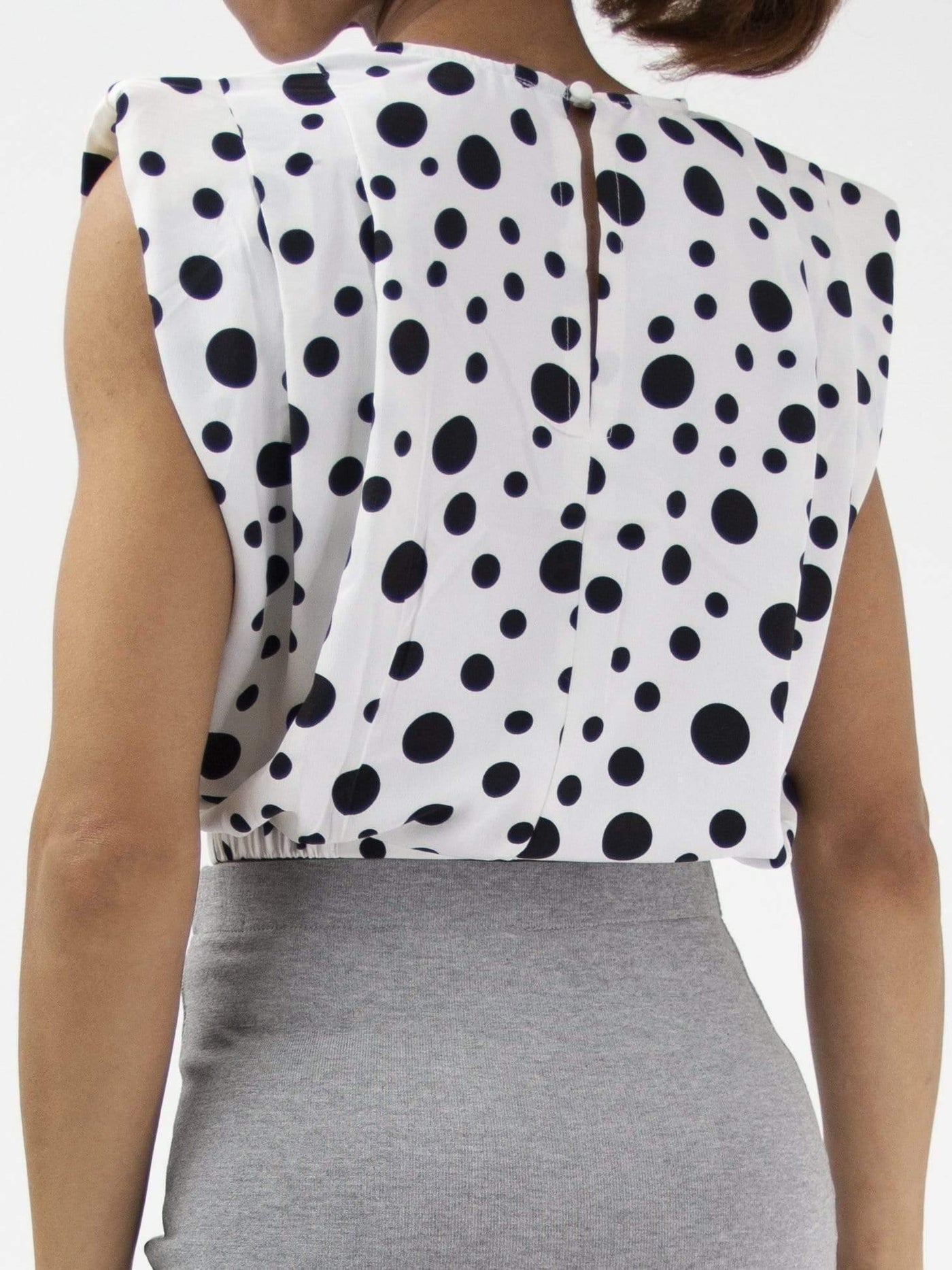 Plastered with Polka | Shoulder Padded White Crop Top - Statement Piece NY _tab_plus-size-size-chart, _tab_size-chart, Brooklyn Boutique, casual, chic, comfy, crop, Crop Top, Crop Tops, final sale, Misses, Monochrome, not clearance, polka, polka dot, Sleeveless, statement, Statement Clothing, statement piece, Statement Piece Boutique, statement piece ny, Statement Pieces, Statement Pieces Boutique, statement top, statement tops, top, tops, White, Women's Boutique, work, work wear, Workwear Statement Tops