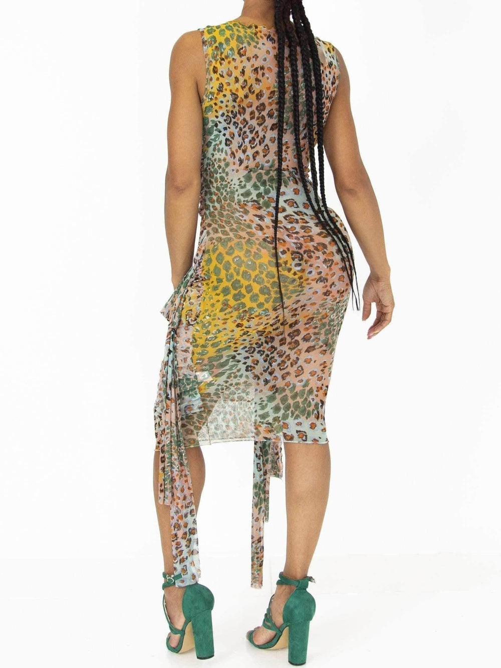 mesh dress near me Print Green We opened Anytime Fitness flare silhouette section-open-back Size:42/L