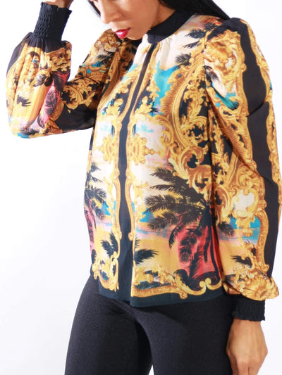 Regal Remedy | Printed Blouse Black SIZE SMALL - Statement Piece NY _tab_final-sale, _tab_size-chart, Black, Blossom 2021, Brooklyn Boutique, chic, clearance, Fall, Fall Fashion, final, final sale, Long Sleeve, Misses, not clearance, Ships from USA, SPNY Exclusive, Standard Fall, statement, Statement Clothing, statement piece, Statement Piece Boutique, statement piece ny, Statement Pieces, Statement Pieces Boutique, top, Tops, Women's Boutique, Workwear Shirts & Tops