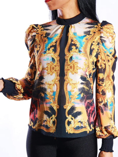Regal Remedy | Printed Blouse Black SIZE SMALL - Statement Piece NY _tab_final-sale, _tab_size-chart, Black, Blossom 2021, Brooklyn Boutique, chic, clearance, Fall, Fall Fashion, final, final sale, Long Sleeve, Misses, not clearance, Ships from USA, SPNY Exclusive, Standard Fall, statement, Statement Clothing, statement piece, Statement Piece Boutique, statement piece ny, Statement Pieces, Statement Pieces Boutique, top, Tops, Women's Boutique, Workwear Shirts & Tops