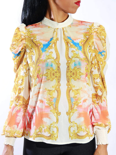Regal Remedy | Printed Blouse Ivory - Statement Piece NY _tab_final-sale, _tab_size-chart, Blossom 2021, Brooklyn Boutique, chic, clearance, Fall, Fall Fashion, final, final sale, Long Sleeve, Misses, not clearance, Ships from USA, SPNY Exclusive, Standard Fall, statement, Statement Clothing, statement piece, Statement Piece Boutique, statement piece ny, Statement Pieces, Statement Pieces Boutique, top, Tops, White, Women's Boutique, Workwear Shirts & Tops