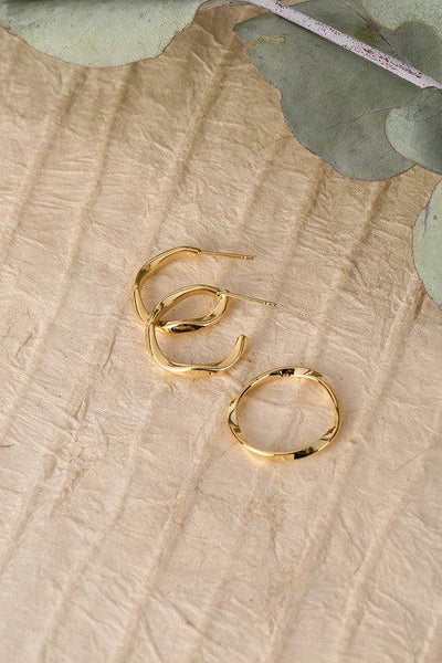 Ripple | Gold Ring & Earring Set - Statement Piece NY Earrings, fashion jewelry, final sale, gold earrings, gold ring, hoop earrings, Jewelry, jewelry set, ring Earrings