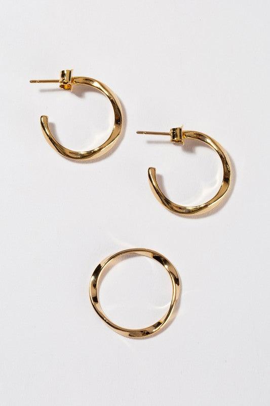 Ripple | Gold Ring & Earring Set - Statement Piece NY Earrings, fashion jewelry, final sale, gold earrings, gold ring, hoop earrings, Jewelry, jewelry set, ring Earrings