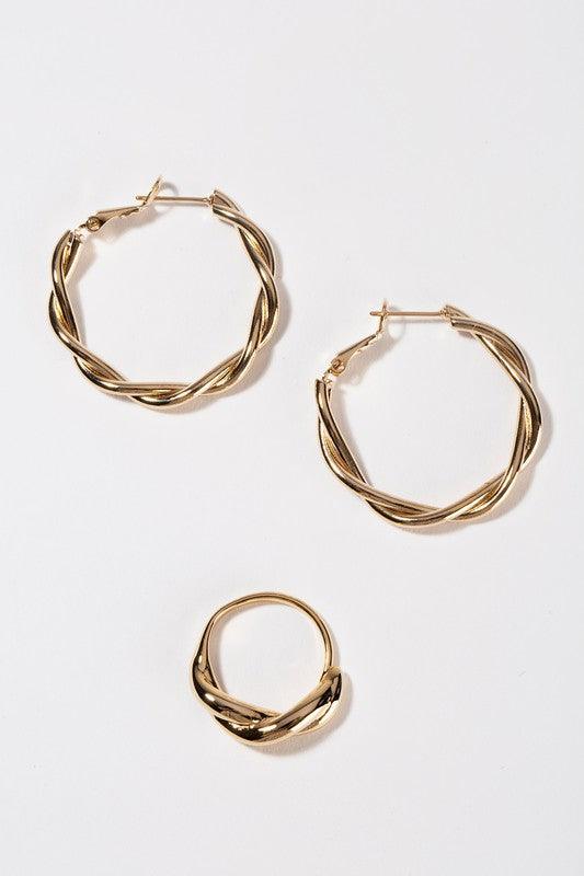 Ripple | Ring & Earring Set - Statement Piece NY Earrings, final sale, gold earrings, jewelry set, ring, Ships from USA Rings