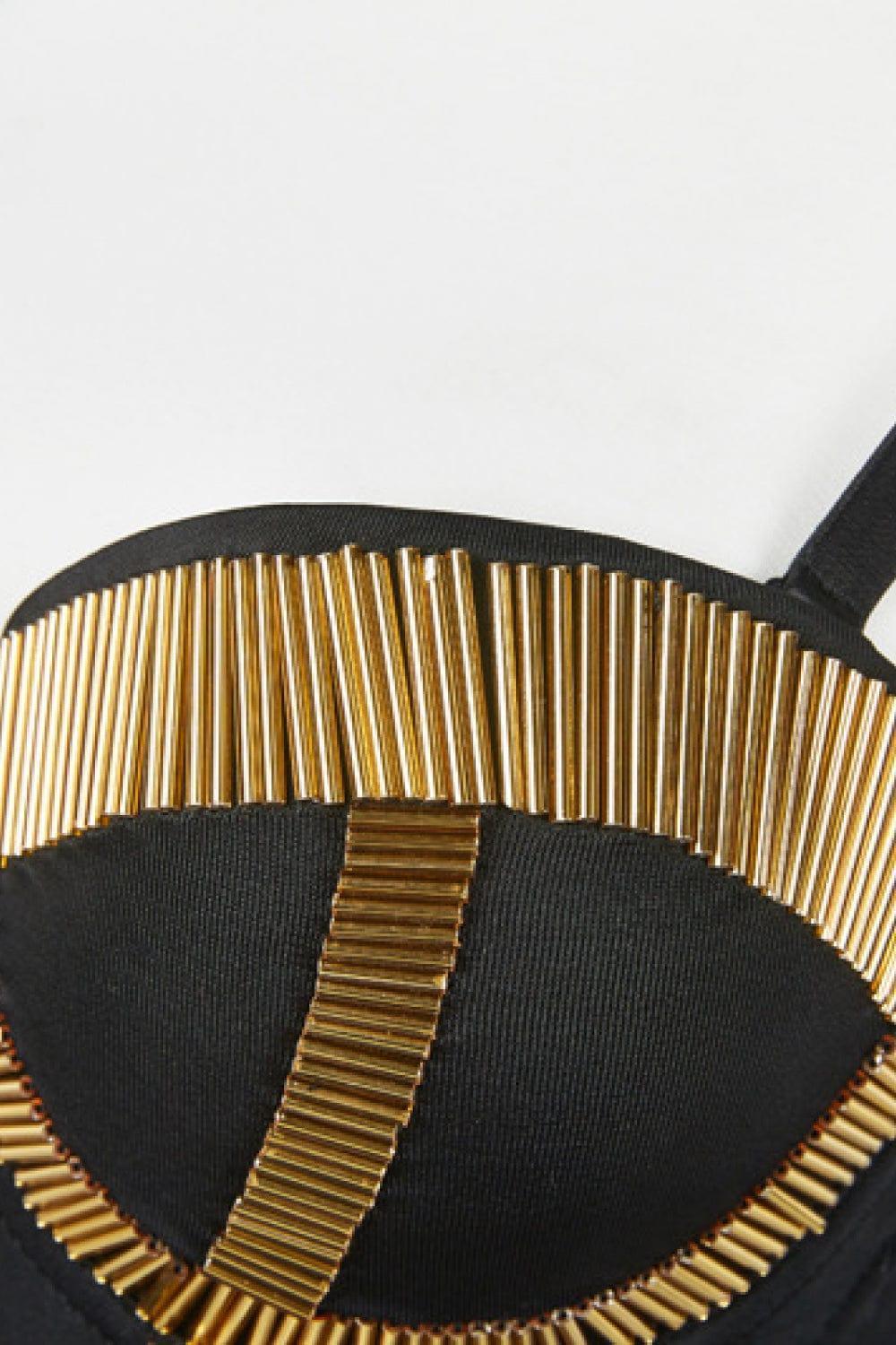 Bugle Bead Trim Bustier | Black/Gold - Statement Piece NY _tab_final-sale, _tab_size-chart, Bandage Top, black top, bust, bustier, corset, Crop Top, Crop Tops, cute crop top, cute summer crop top, cute top, Cute Tops, gold bustier, gold top, sexy top, statement, Statement Clothing, statement piece, Statement Piece Boutique, statement piece ny, Statement Pieces, Statement Pieces Boutique, statement top, statement tops, top, tops 
