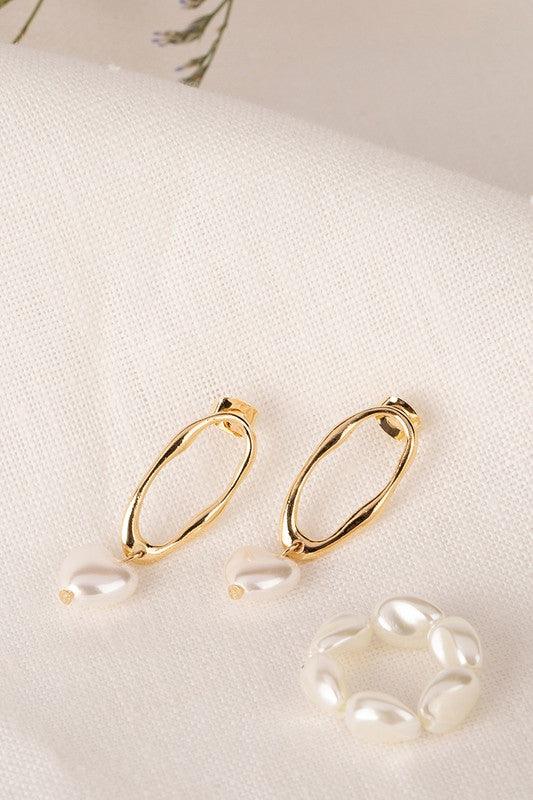 Hearts | Pearl Ring & Earring Set - Statement Piece NY drop earrings, Earrings, fashion jewelry, final sale, gold earrings, gold ring, jewelry set, Pearl, ring Earrings