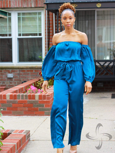 Teal Love | Wide-Leg Jumpsuit - Statement Piece NY _tab_size-chart, Blossom 2021, Blue, Brooklyn Boutique, chic, Dresses, Fall, Fall Fashion, final sale, Jumpsuit, Jumpsuits, light dress, Long Sleeve, Misses, off the shoulder, one piece, pantsuit, Sale, satin, Standard Fall, Statement Clothing, statement jumpsuit, Statement Piece Boutique, statement piece ny, Statement Pieces, Statement Pieces Boutique, teal jumpsuit, teal love, wide-leg jumpsuit, Women's Boutique Statement Dresses/Jumpsuits