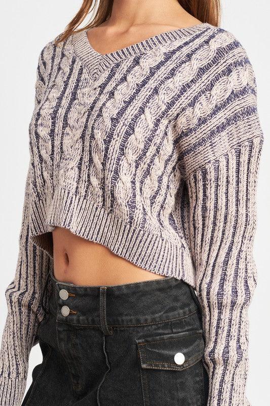 Textured Harmony | Contrasted Cable Knit Sweater Top - Statement Piece NY