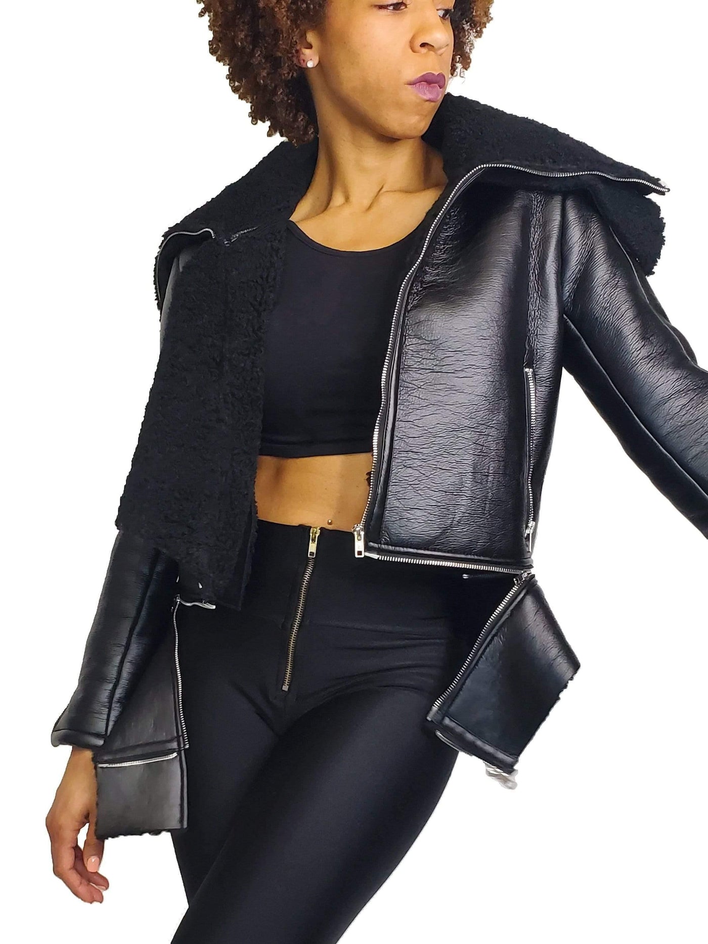 The Aviator | Sherpa Lined Leather Coat - Statement Piece NY _tab_size-chart, Black, Brooklyn Boutique, chic, coat, exclusive, Fall, Fall Fashion, jacket, jackets, Leather, Long Sleeve, Misses, Monochrome, outerwear, popular, Sherpa, Standard Fall, Statement Clothing, Statement outerwear, statement piece, Statement Piece Boutique, statement piece ny, Statement Pieces, Statement Pieces Boutique, stylish coat, Women's Boutique Statement Outerwear
