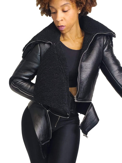 The Aviator | Sherpa Lined Leather Coat - Statement Piece NY _tab_size-chart, Black, Brooklyn Boutique, chic, coat, exclusive, Fall, Fall Fashion, jacket, jackets, Leather, Long Sleeve, Misses, Monochrome, outerwear, popular, Sherpa, Standard Fall, Statement Clothing, Statement outerwear, statement piece, Statement Piece Boutique, statement piece ny, Statement Pieces, Statement Pieces Boutique, stylish coat, Women's Boutique Statement Outerwear