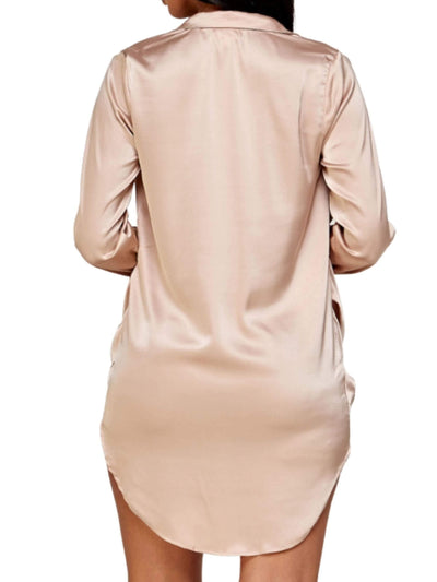 The Satin Effect | Champagne Satin Shirt Dress SIZE SMALL - Statement Piece NY _tab_final-sale, _tab_size-chart, Black, Brooklyn Boutique, cute dress, cute dresses for women, dress, Dresses, dresses & jumpsuits, Dresses & Skirts, Fall, Fall Fashion, final sale, Long Sleeve, Misses, Monochrome, not clearance, Ships from USA, Shirt Dress, SPNY Exclusive, Standard Fall, Statement Clothing, Statement Piece Boutique, Statement Pieces, Statement Pieces Boutique, Tops, White, Women's Boutique, Workwear Dresses