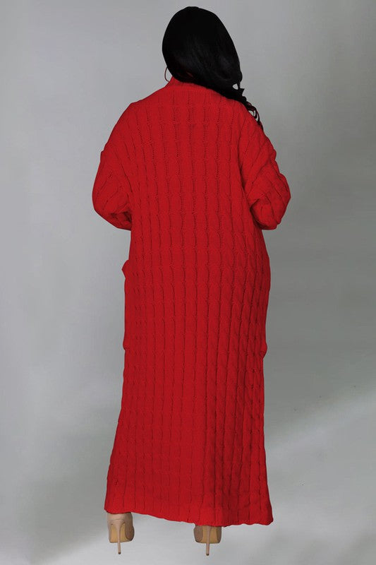 Long Maxi Sweater Cardigan | Red